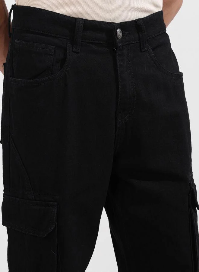 The Indian Garage Co  Men Relaxed Fit Solid Cargo Pocket Mid-Rise Jeans for Men | Best Price UAE